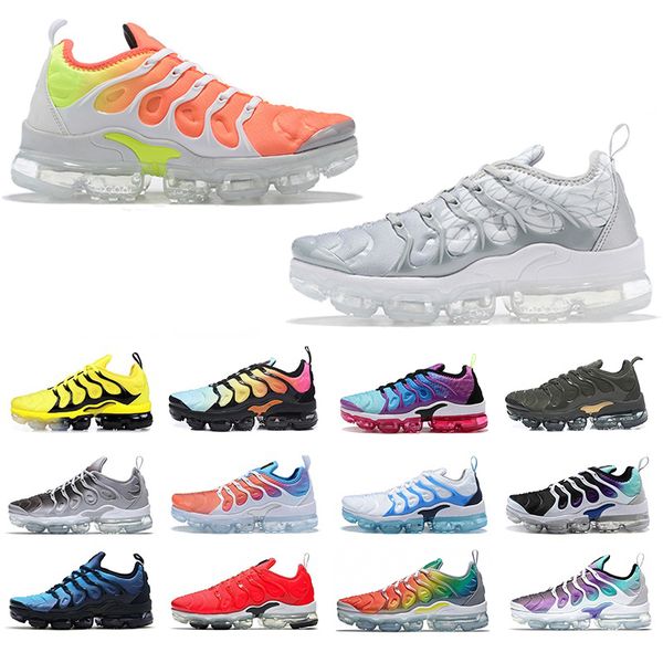 

size us 12 tn plus reverse sunset bee yellow iridescent rainbow running shoes triple black white cushions men women sneakers trainers eur 46