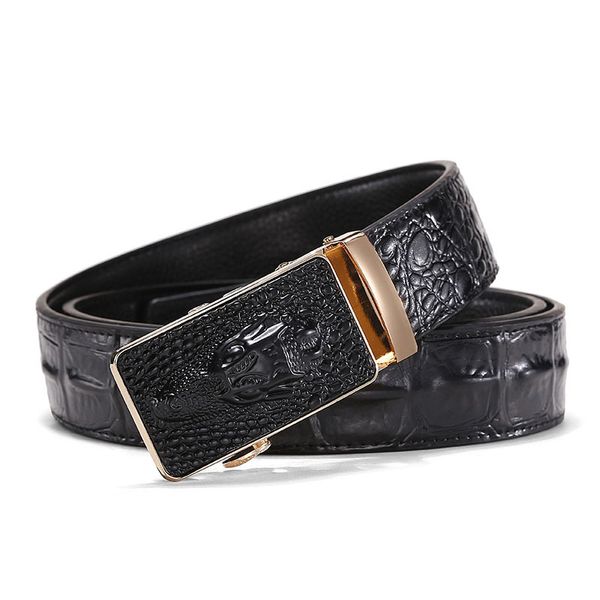 

fashion genuine leather men belt luxury cowskin belt with big automatic buckle man designer belts male straps 110cm-130cm, Black;brown