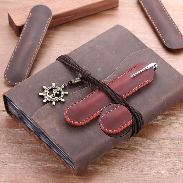

portable pen case handmade genuine leather pencil bag pen holder leather case retro vintage style for the travel diary