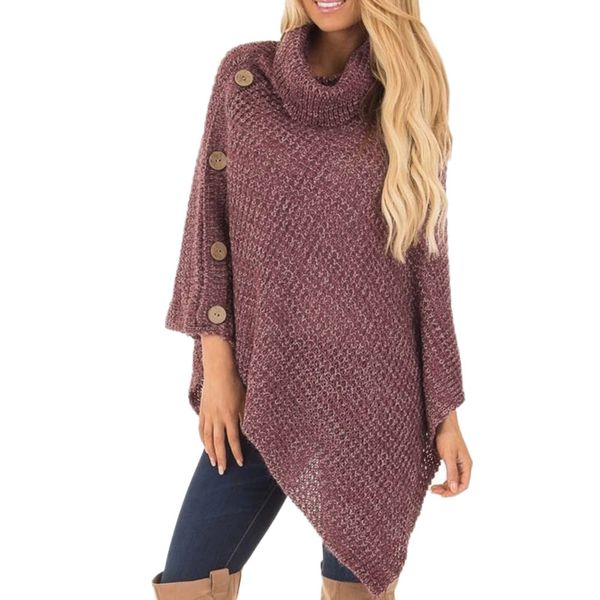 

irregular cloak sweater women loose pullover turtleneck autumn sweaters knitted jumper pull sweters women 2019 solid d91010, Black