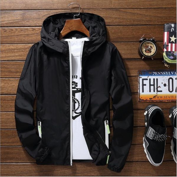 

2020 new fa8336 spring brand mens windbreakers hooded track jackets outdoor running uv protection clothing thin sporting coat with hooded, Black;brown