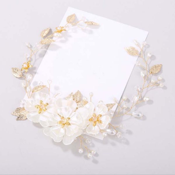 

pearls flower clear rhinestones gold silver leaf wedding hair vine headband bridal headpiece hair accessories women jewelry, Golden;white