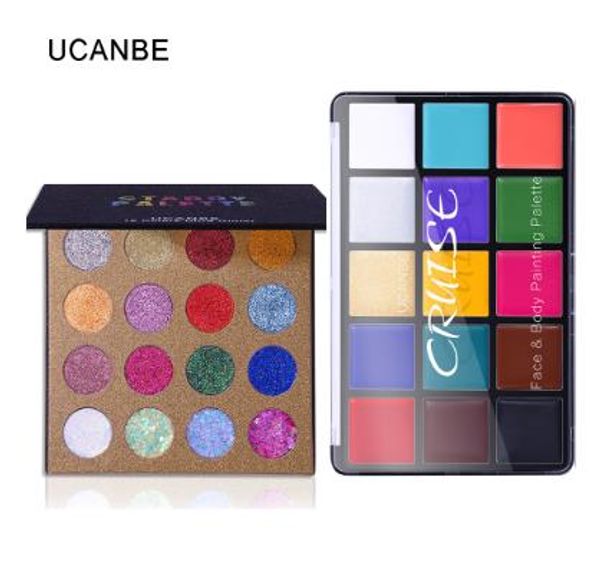 

ucanbe halloween makeup set sequin glitter eye shadow+oil base face body painting kit party festival cosmetics eyeshadow palette