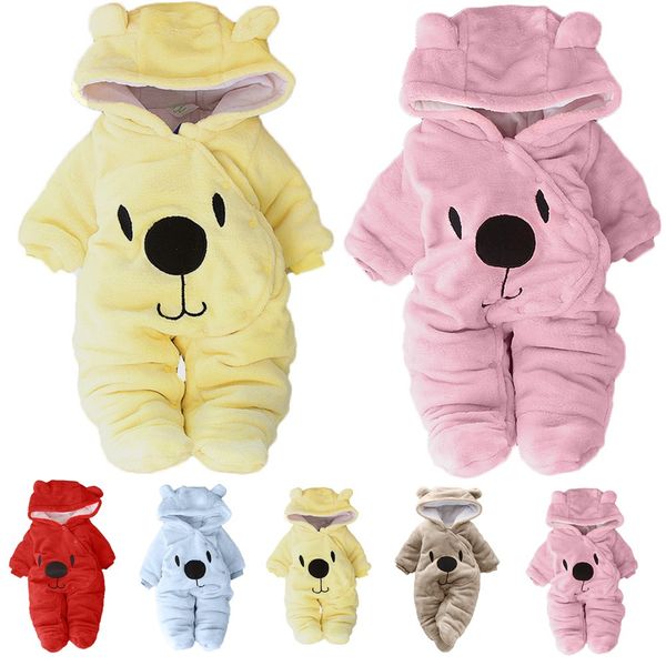 

новорожденные baby girl boy твердой мультфильм медведь бархатная с капюшоном комбинезон romper одежда roupas recem-nascido 0-3 meses ребенок, Blue