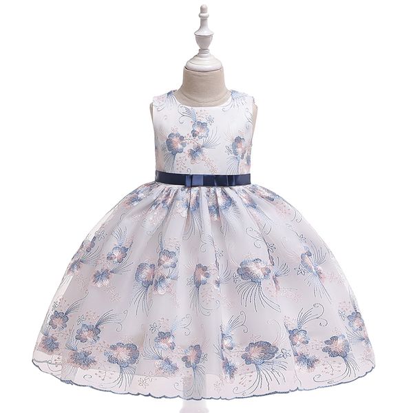 

sleeveless princess flower girls dresses baby kids toddler clothes for wedding birthday party sweet girls dresses, White;blue