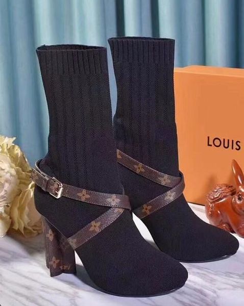 

new6256986 lady zzlv quality casual knitting sock boots men high-end fashion casual mesh heel shoes women design shoes, Black