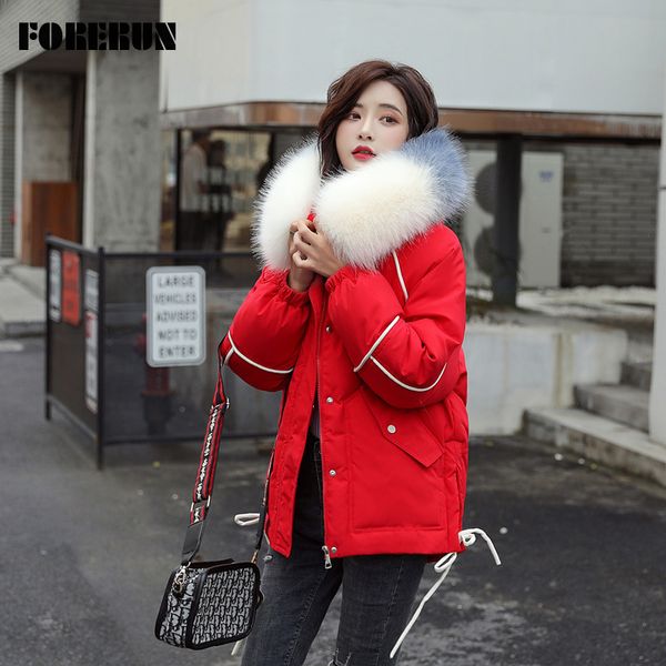 

forerun fur hooded jacket women plus size 3xl winter long coat embroidery jackets oversized thicken parka manteau femme hiver, Black