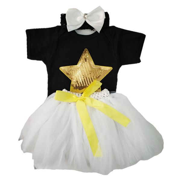 

22-23inch reborn doll baby girl clothes bling bling star printed rompers gauzy skirt bowknot headband accessories