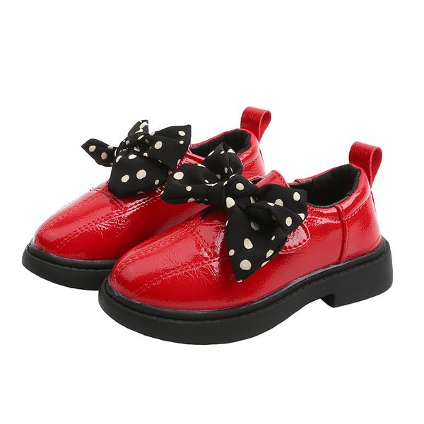 

new girl princess shoe autumn children bow non-slip shoes baby girls'leisure dance students' leather shoes, Black;red