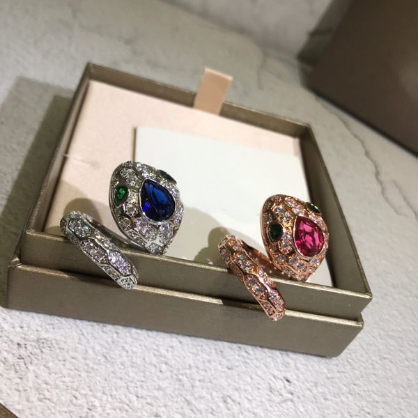 Europa America Hot Sale Fashion Lady Women Brass 18K Gold Plated Setting Full Diamond Crystal Snake Shape Open Ring Dimensione libera