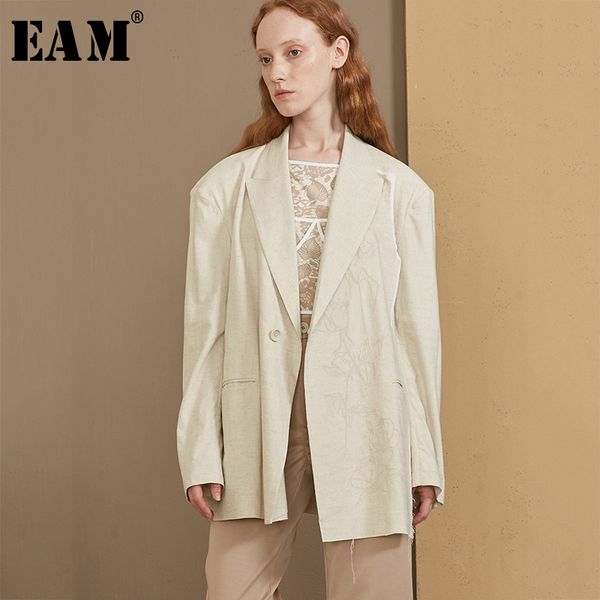 

eam] loose fit button spliced pockets contrast color jacket new lapel long sleeve women coat fashion autumn winter 2019 jz474, Black;brown