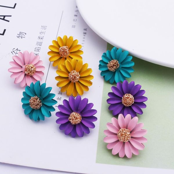 

korean style cute metal flower stud earrings for women girl fashion big sweet earring femme brinco summer jewelry gifts, Golden;silver