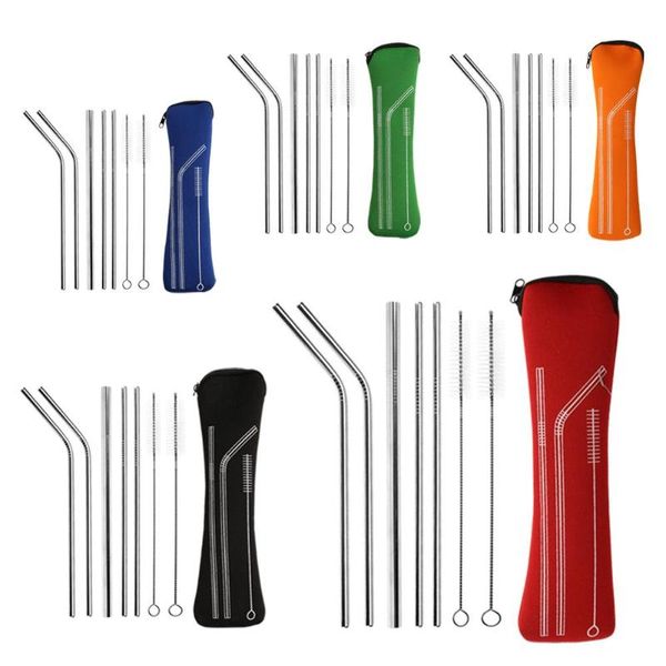 

stainless steel bend straight straw metal drinking straws w/cleaning brush