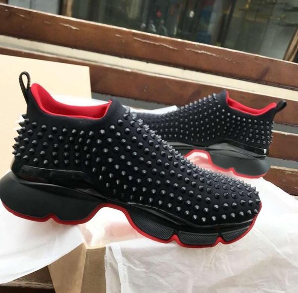 

2019 new arrival krystal spike sock donna flat sneakers designer mens red bottoms shoes womens rivet spiky sock junior spikes flat shoes, White;red