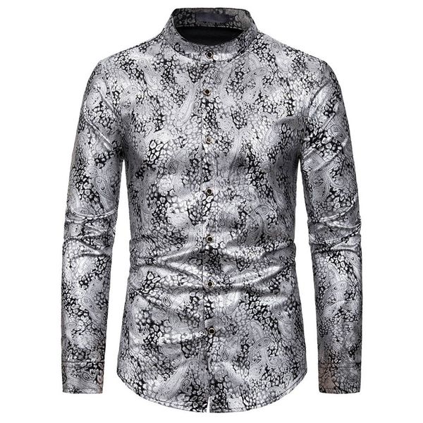 

klv men's shirts gold long sleeve shirt casual turn-down collar shirt gentleman printing wedding party camisa, White;black