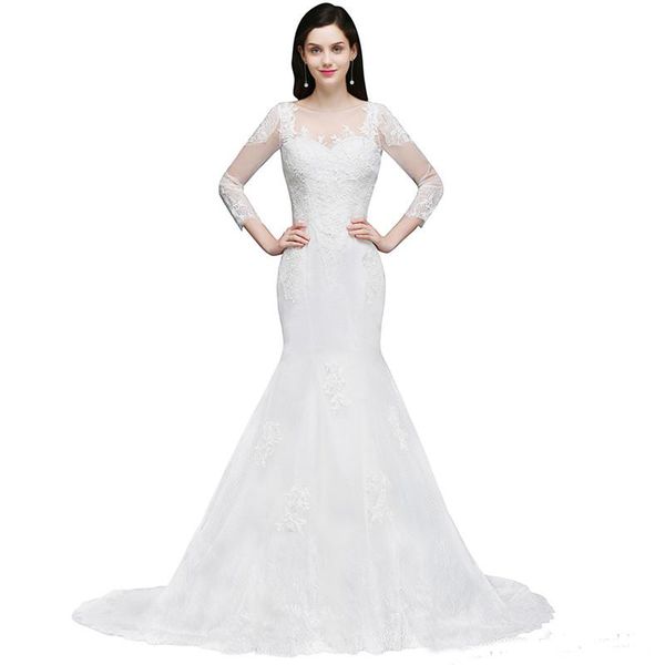 

White Ivory 2019 Mermaid Backless Wedding Dresses New Sexy Sheer Neck Long Sleeves Boho Bridal Gowns Appliques Vestidos De Novia Custom Made