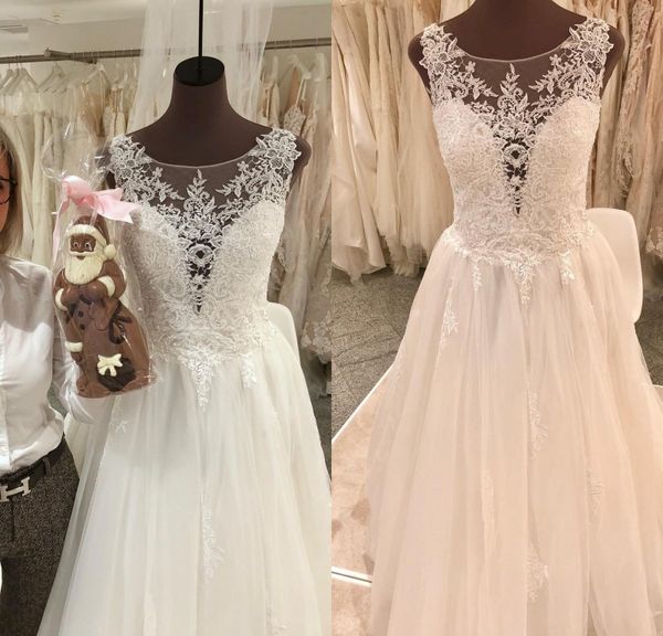 2020 A Line Abiti da sposa da sogno Tulle Applique Paillettes Strass Perle Abiti da sposa Gioiello Lunghezza pavimento Abiti da sposa