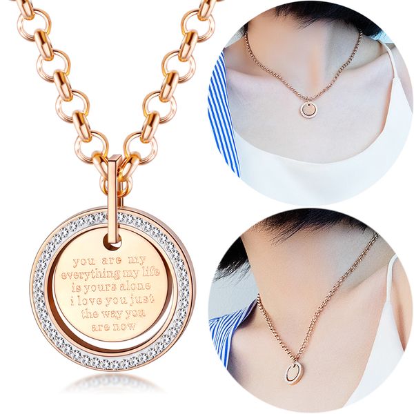 

women ladies cubic zirconia stainless steel pendant necklace fashion costume jewelry bride rose gold statement necklace romantic gift, Silver