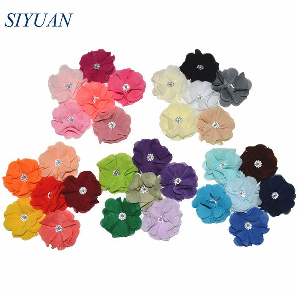 

90pcs/lot artificial shabby chiffon flower with plastic rhinestone button headwear accessories summer color th296, Slivery;white