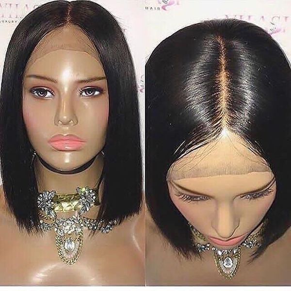 

humble mountain 370 lace frontal wig deep part natural color short bob cut brazilian remy human hair wigs baby hair pre plucked, Black;brown