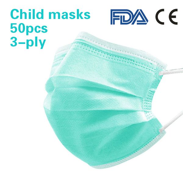 

children kids boy girl mask 50pcs/pack 3-ply pm2.5 non woven disposable breathable child face mask earloop respirator