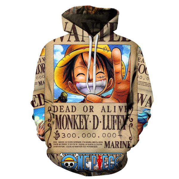

anime one piece hoodies 3d print pullover sweatshirt monkey d luffy tracksuit outfit casual outerwear anime sweatshirts hoody, Black