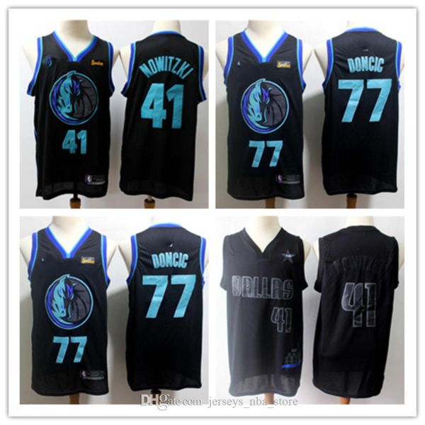 

mens 77 luka doncic city navy black edition jersey stitched 41 dirk nowitzki dallas mavericks luka doncic basketball jerseys, Black;red