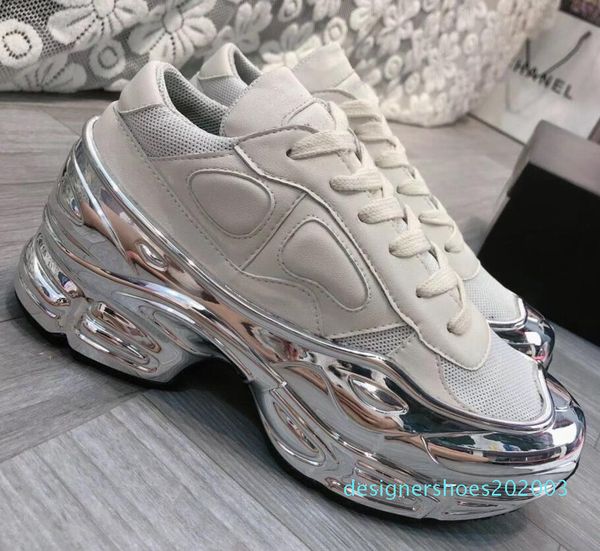 

designer sneakers raf simons oversized sneaker ozweego shoe men women luxury designer shoes in silver metallic effect sole sport trainer 03d, Black