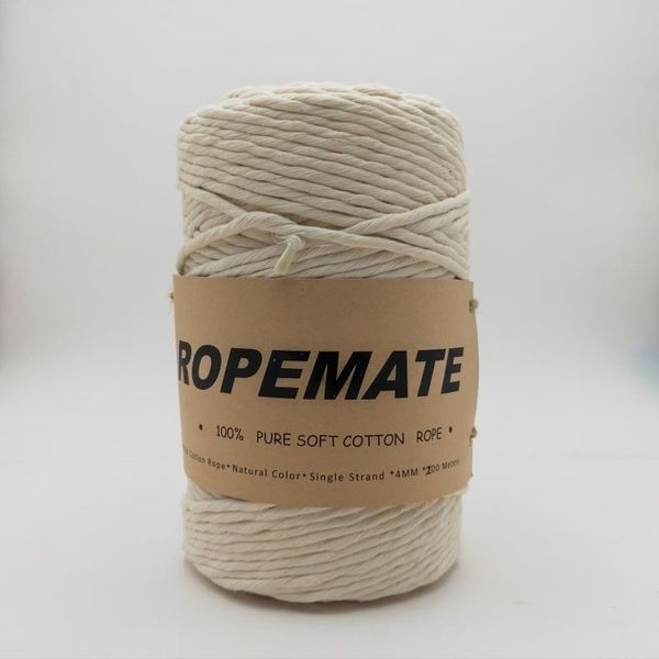 

ropemate soft cotton cord 4mm 200m - 1 single strand - natural color, Black;white