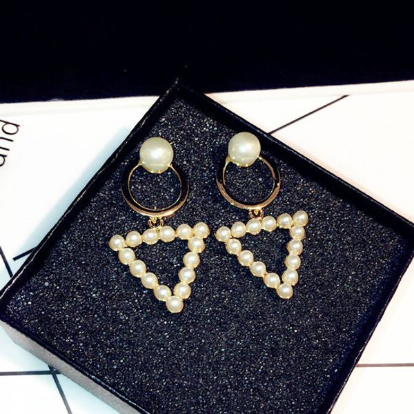 

fashion luxury designer geometry circle triangle elegant pearl pendant chandelier stud earrings for women girls, Golden;silver