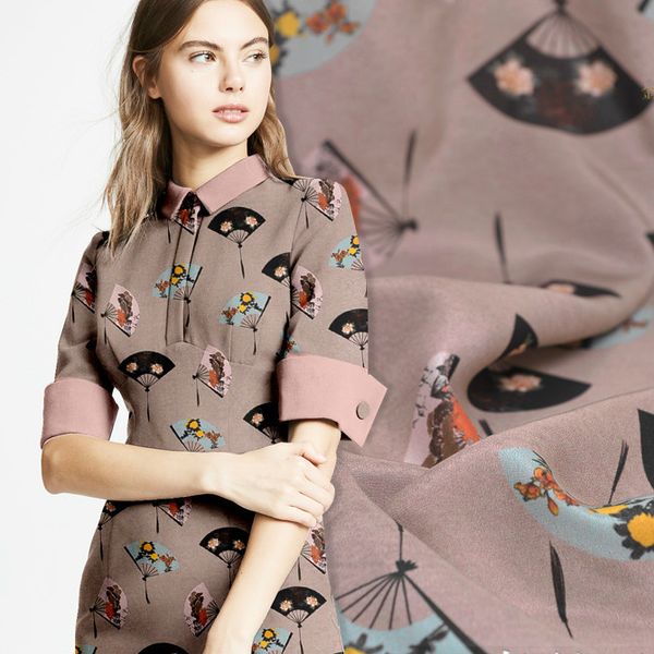 

140cm wide fan printed silk fabric meter china silk crepe de chine fabric 16mm shirt dress wholesale cloth, Black;white