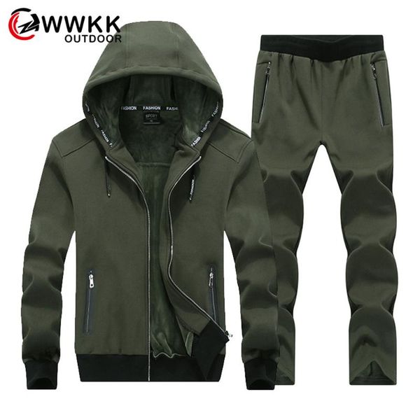 

wwkk new men tracksuit set casual fleece gyms zipper jacket + pants polyester men's sportswear sets slim fit spring autumn suits, Blue;black