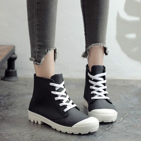 

new fashion rain boots women shoes candy color non-slip jelly shoes woman ankle boots lace up waterproof gum'd 552, Black