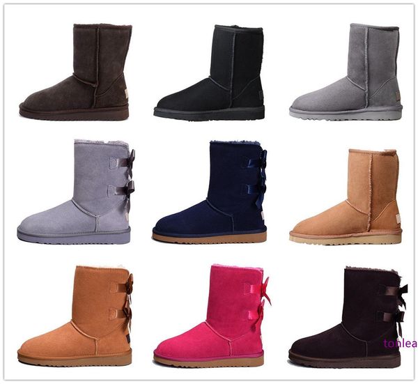 

new designer boots australia women girl classic luxury snow boots bowtie ankle half bow fur boot winter black chestnut size 36-41
