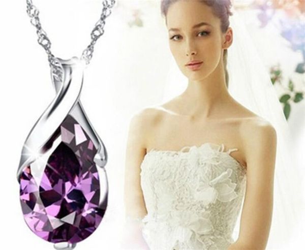 

crystal pendant necklace fashion women purple diamond necklace jewelry r265, Silver
