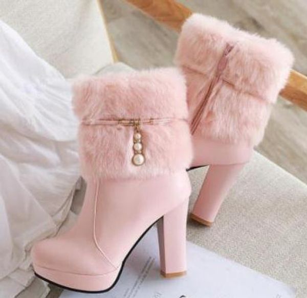 

2019 women's boots in winter with new style high heel coarse heel round head waterproof table @7012, Black