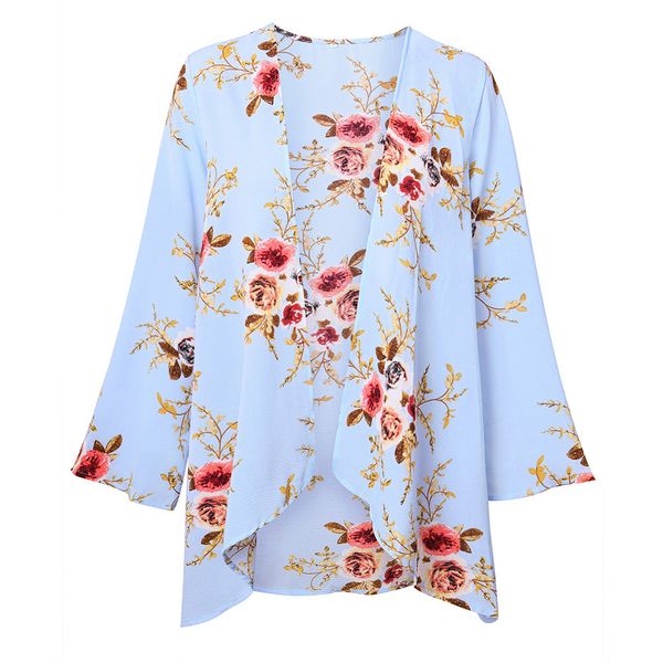 

floral outwear cardigan cover up long chiffon female coat long sleeve beachwear autumn ladies loose summer elegant slim, White