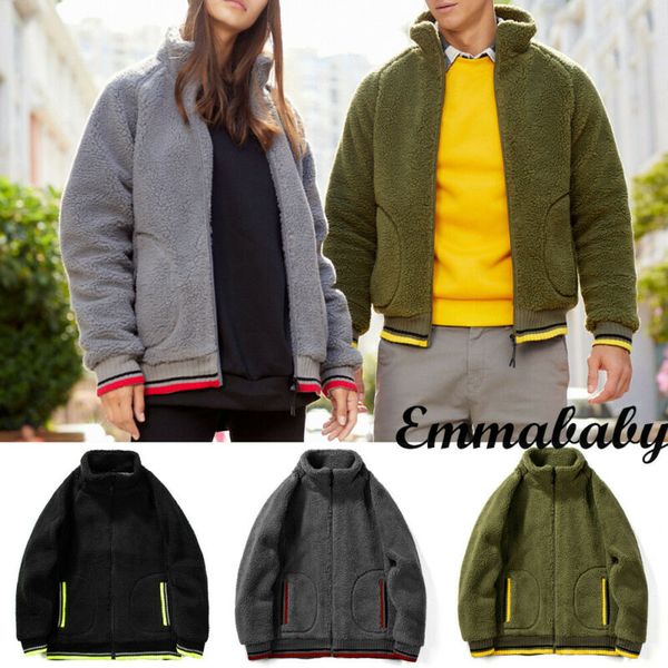 

luxury autumn winter men's lamb coat wool fur lined jackets men zipper winter outdoor outwear keep warm, Black;brown