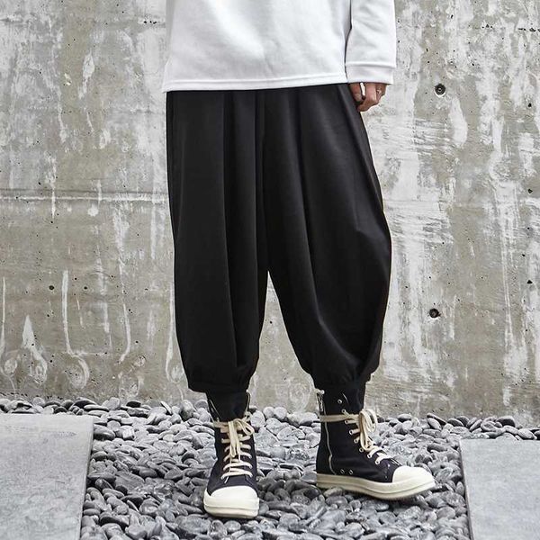 

men black loose casual elastic waist wide leg harem pant male japan streetwear punk gothic hip hop cross trousers sweatpants