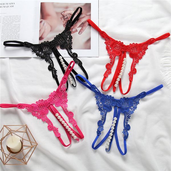 

pearl panties gstring womens erotic panties female underwear low rise erspective lingerie 5 colors massage thong, Black;pink