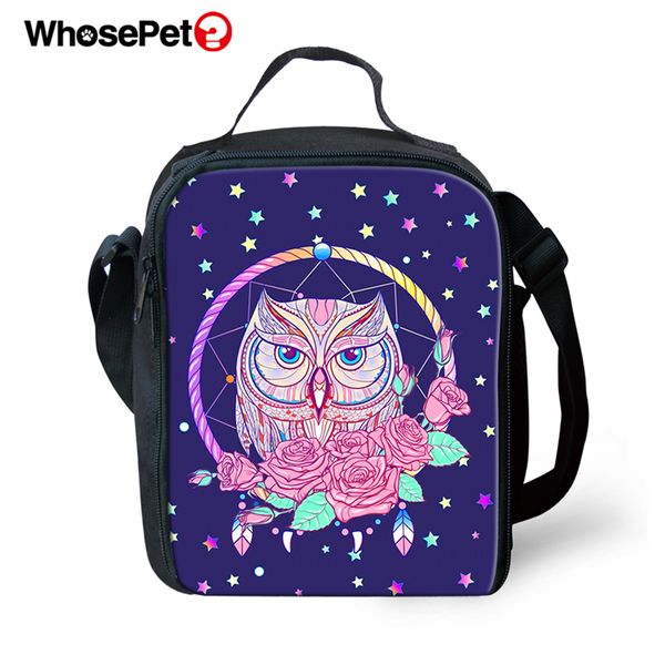 

whosepet family travel cooler lunch bags cartoon cat&owl printing pattern kids shoulder totes bags cool elephant kids lunch, Blue;pink