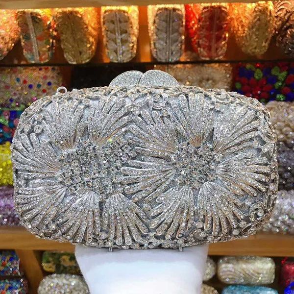 

silver metal crystal clutch bag evening purse and diamond women rhinestone shoulder crossbody handbags female prom bag