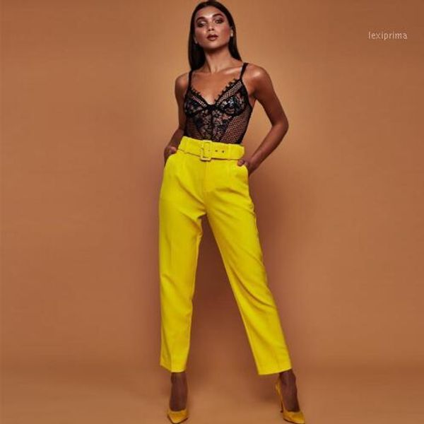 

casual pants high waist autumn belted straight leg slacks office lady suit pants women trousers1, Black;white