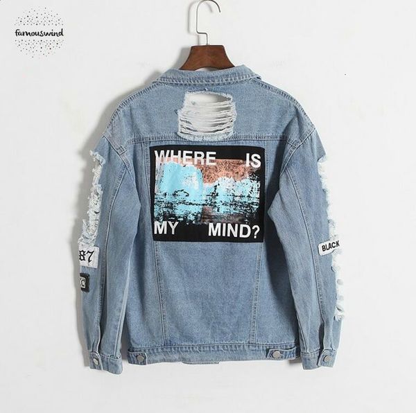 

jacket women korea clothes kpop frayed embroidery letter patch womens denim bomber ripped blue distressed female coat, Black;brown