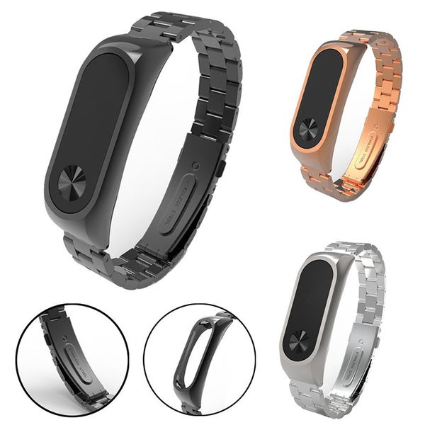 

stainless steel luxury wrist strap replacement watchband bracelet for mi band 2 correas de reloj 2018 high quality, Black;brown