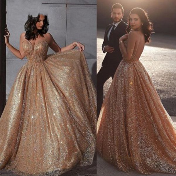 

luxury gold sequins ball gown prom dresses with spaghetti straps backless sequins celebrity formal dress evening gowns, Black
