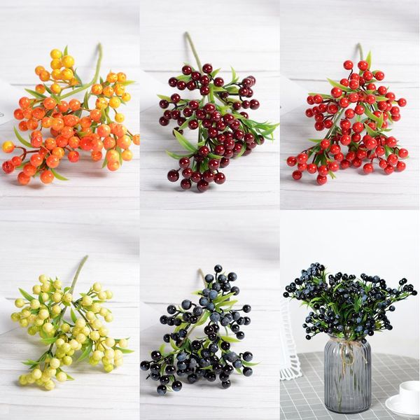 Baga de natal 7 Garfo Simulação Laranja Roxo Bagas Decoração de Natal Frutas Mirtilo Artificial Xmas Decorações de Casa