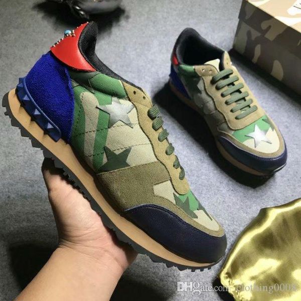 

star studded casual shoes mesh and leather camouflage studded shoes combo stars rock metallic women men lace-up shoes, Black