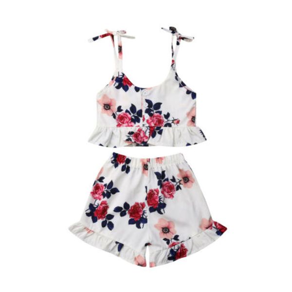 

US STOCK Summer Toddler Baby Girl Clothes Floral Tank Top+Shorts Pants Outfits 2pcs Set