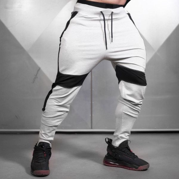 

2019 contrast color splicing new sports pants men's breathable splicing running training pants two color casual, Black